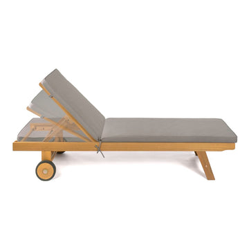 Mallorca 77.56"x23.62" Modern Classic Adjustable Acacia Wood Chaise Outdoor Lounge Chair with Cushion & Wheels